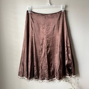 Gerard Darel Chocolate Brown A-Line 100% Silk Skirt